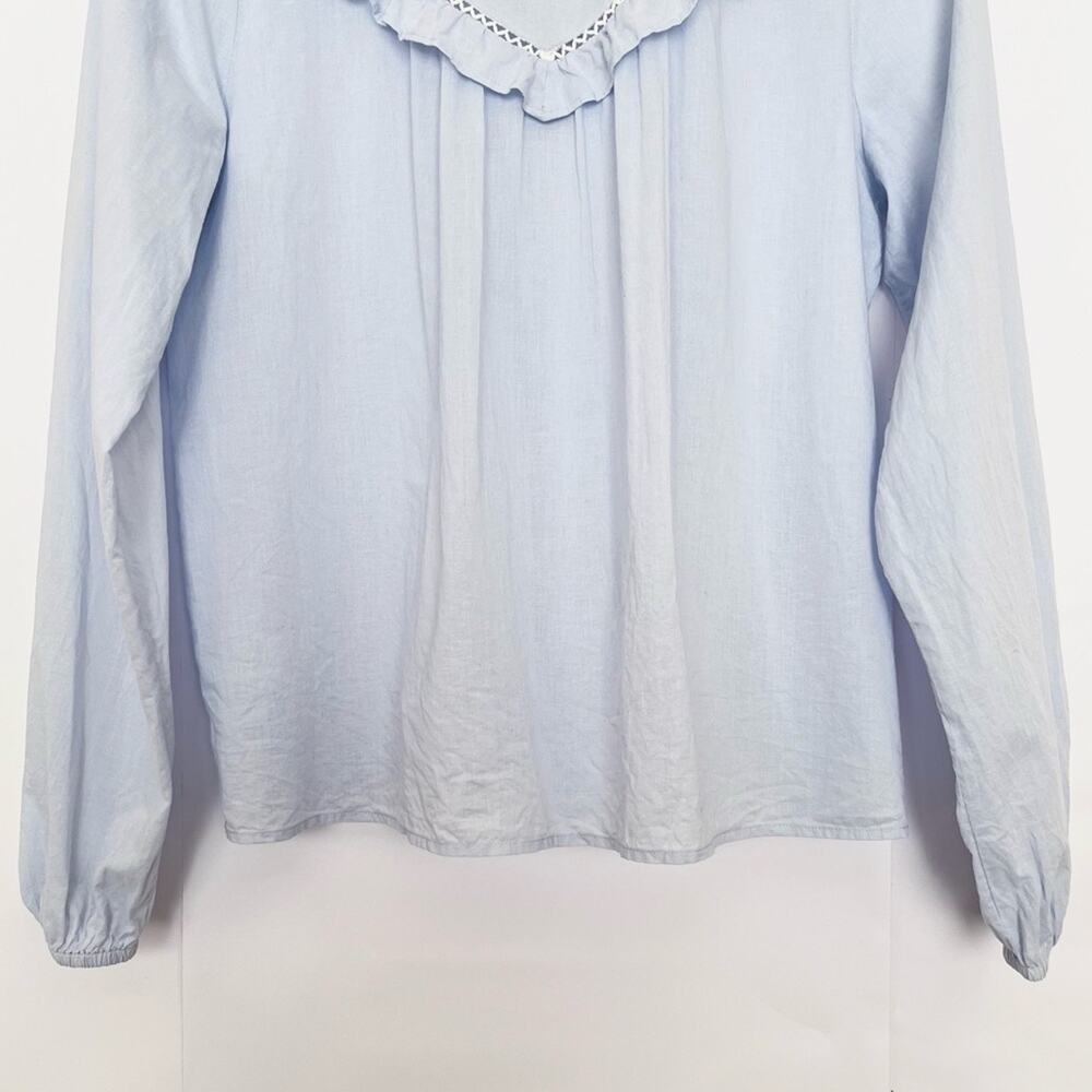 Loft Ruffle Blouse Long Sleeve Cotton Sheer Cottagecore Prairie Size Small Blue - Picture 4 of 16
